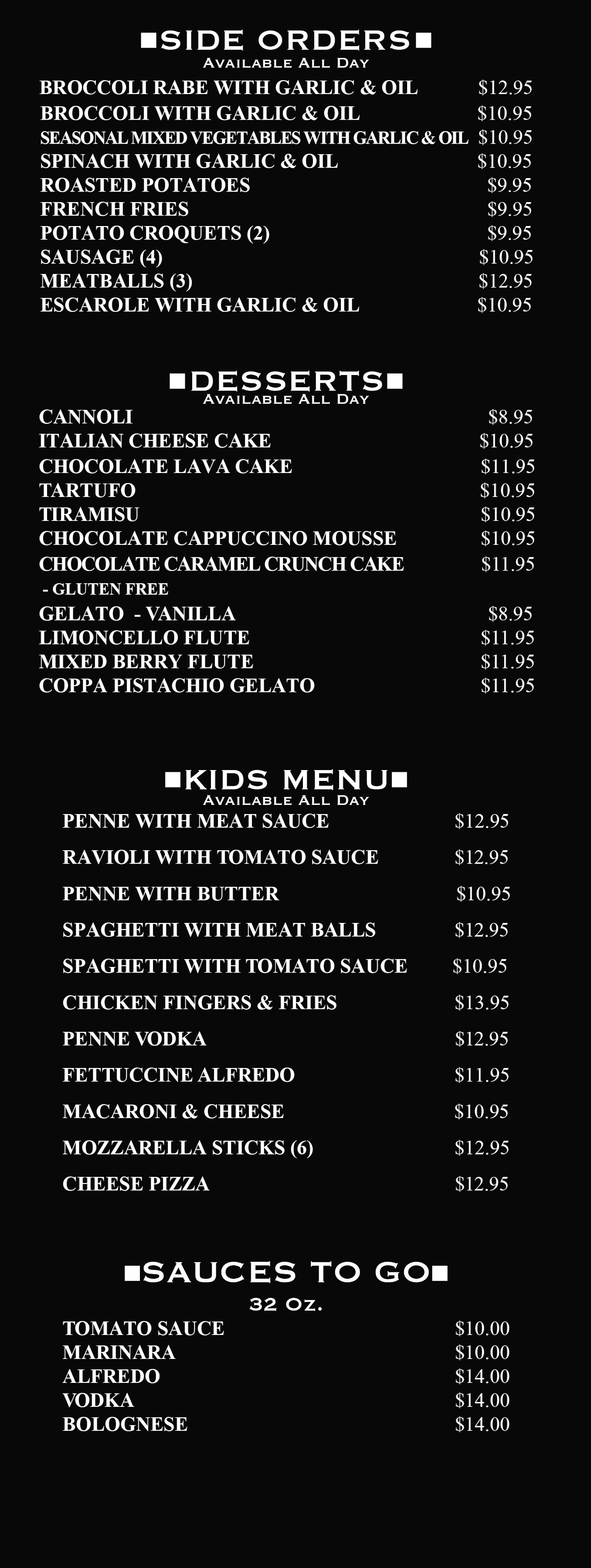 SIDE ORDERS - DESSERTS - KIDS